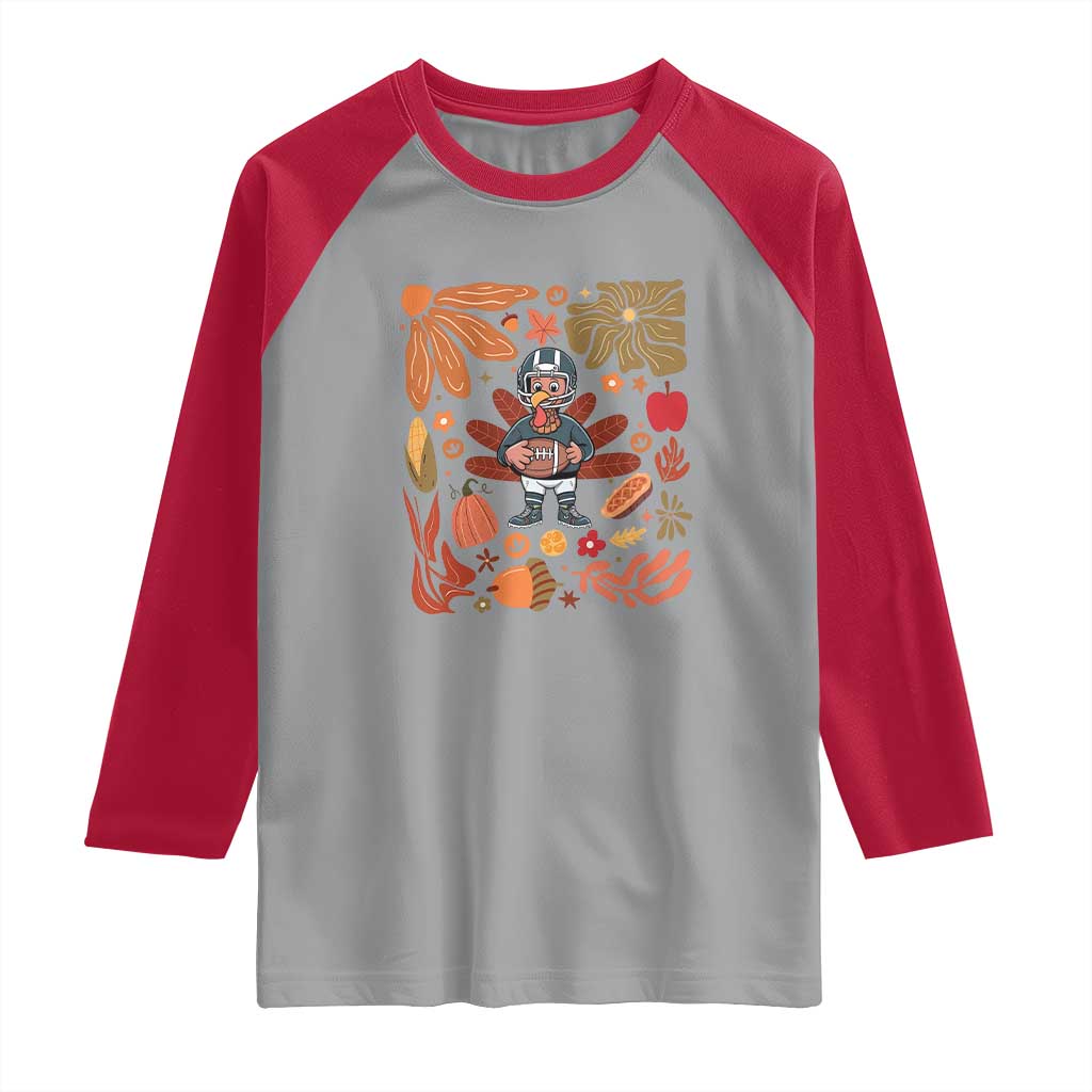 Thanksgiving Turkey And Touchdowns Football Raglan Shirt Boho Floral Game Day Fall Vibes