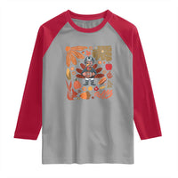 Thanksgiving Turkey And Touchdowns Football Raglan Shirt Boho Floral Game Day Fall Vibes