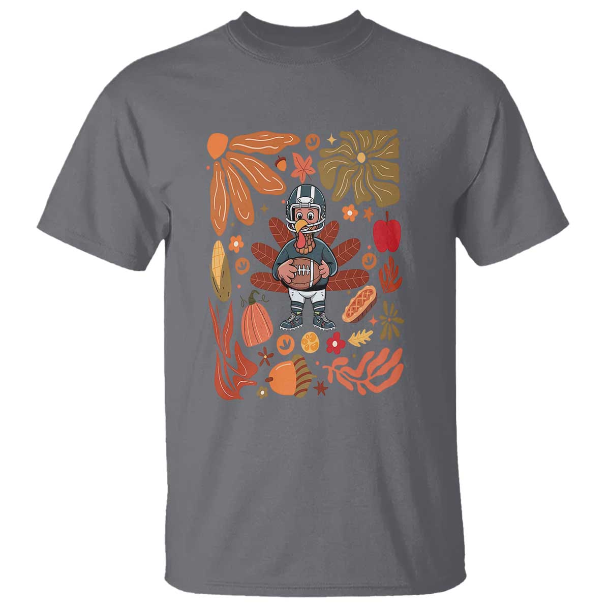 Thanksgiving Turkey And Touchdowns Football T Shirt Boho Floral Game Day Fall Vibes - Wonder Print Shop
