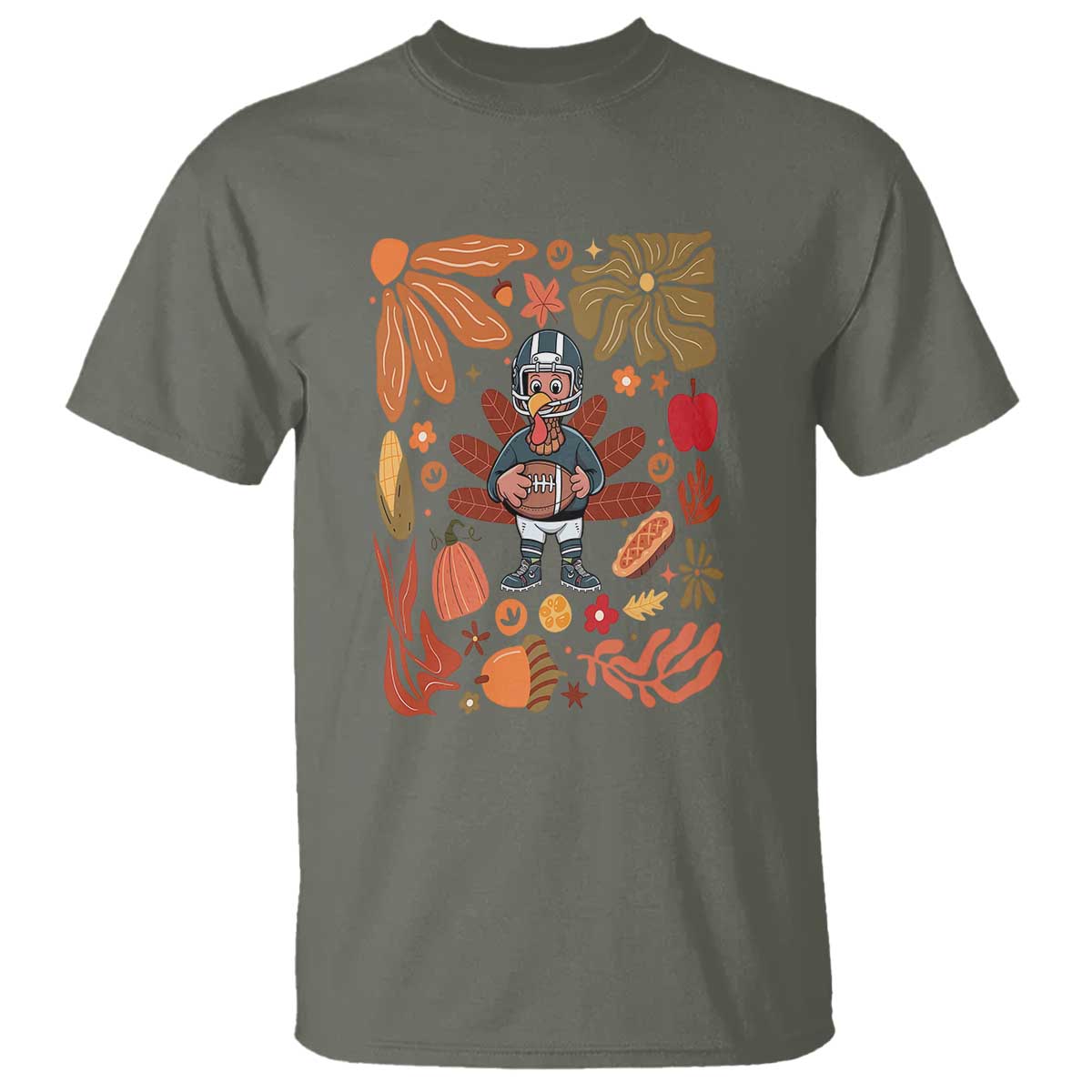 Thanksgiving Turkey And Touchdowns Football T Shirt Boho Floral Game Day Fall Vibes - Wonder Print Shop