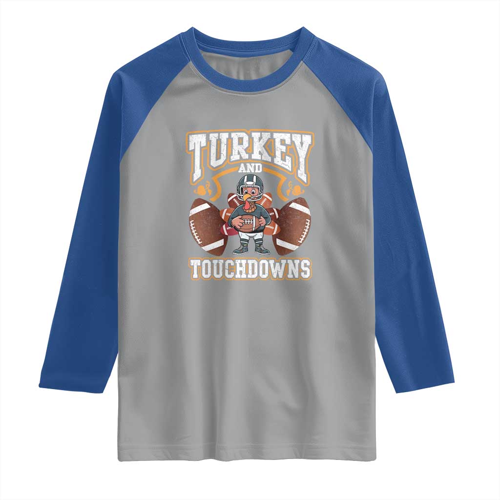 Thanksgiving Turkey And Touchdowns Football Raglan Shirt Game Day