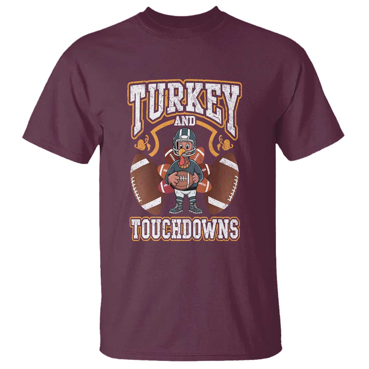 Thanksgiving Turkey And Touchdowns Football T Shirt Game Day - Wonder Print Shop