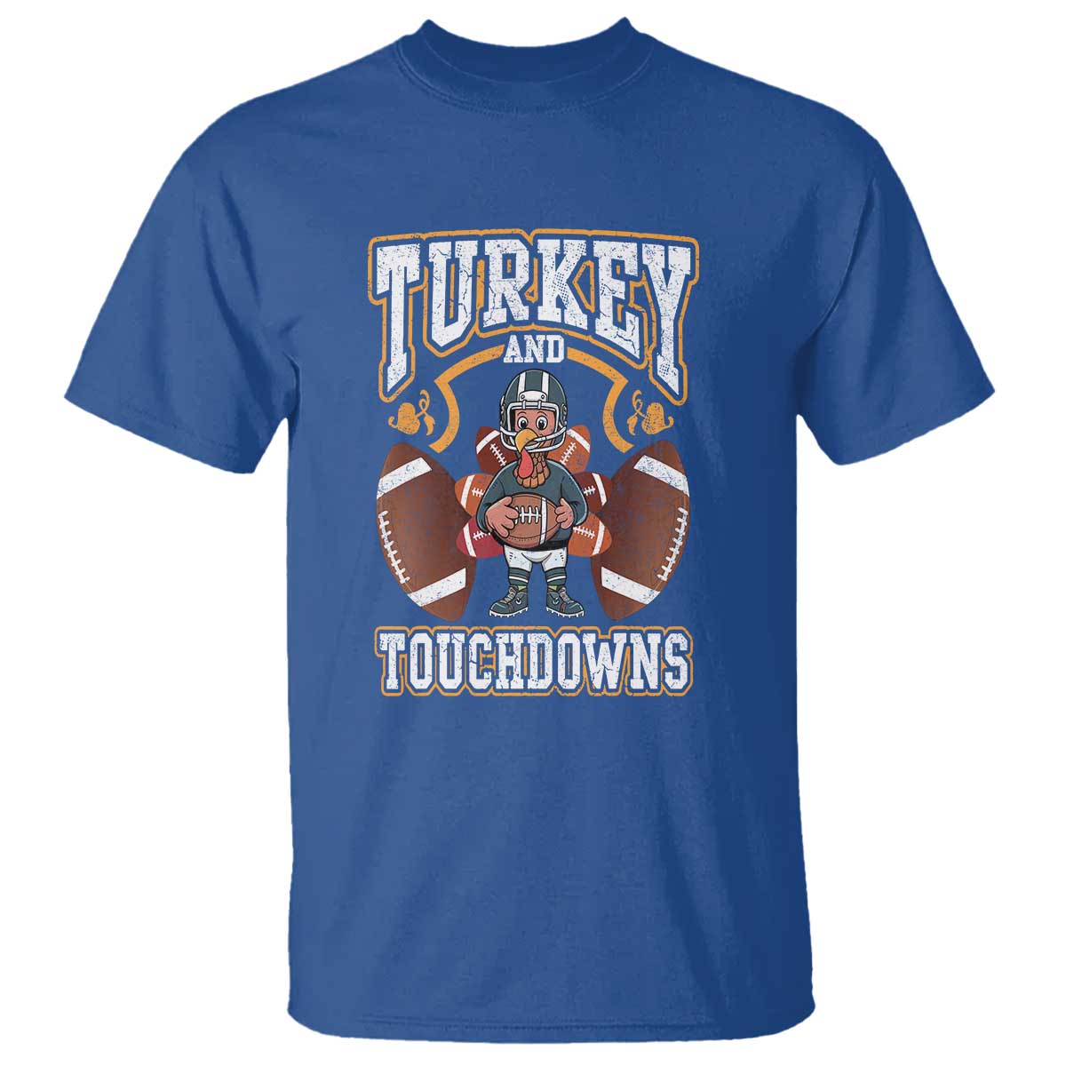 Thanksgiving Turkey And Touchdowns Football T Shirt Game Day - Wonder Print Shop