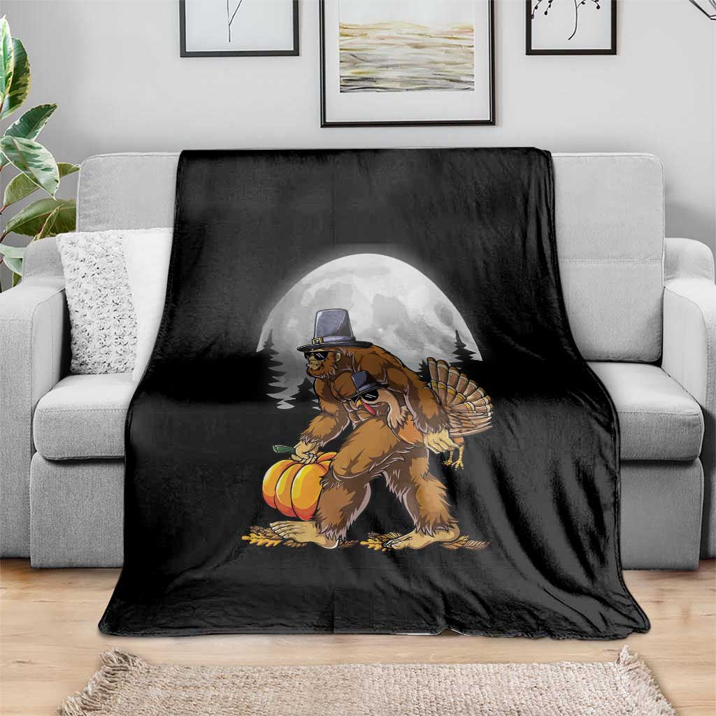 Bigfoot Pilgrim Turkey Pumpkin Thanksgiving Day Throw Blanket Sasquatch - Wonder Print Shop