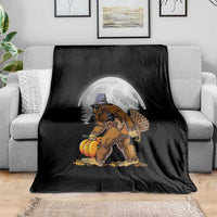 Bigfoot Pilgrim Turkey Pumpkin Thanksgiving Day Throw Blanket Sasquatch - Wonder Print Shop