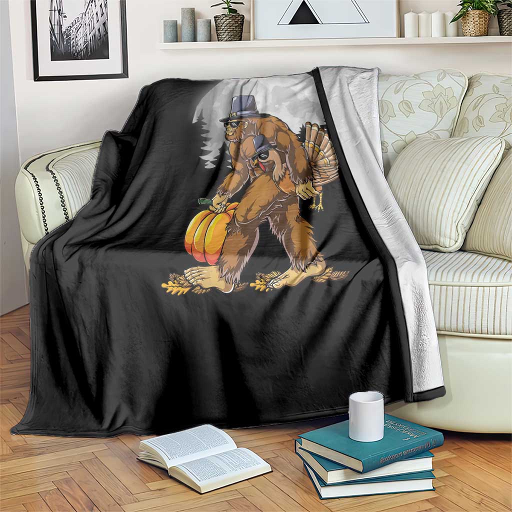 Bigfoot Pilgrim Turkey Pumpkin Thanksgiving Day Throw Blanket Sasquatch - Wonder Print Shop