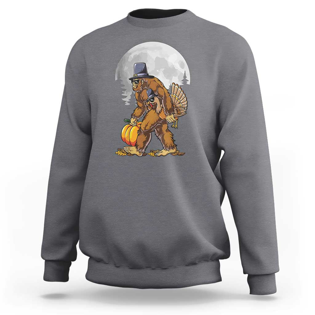 Bigfoot Pilgrim Turkey Pumpkin Thanksgiving Day Sweatshirt Sasquatch - Wonder Print Shop