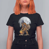 Bigfoot Pilgrim Turkey Pumpkin Thanksgiving Day T Shirt For Women Sasquatch - Wonder Print Shop