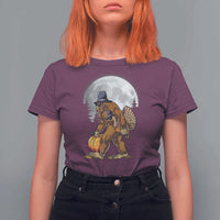 Bigfoot Pilgrim Turkey Pumpkin Thanksgiving Day T Shirt For Women Sasquatch - Wonder Print Shop