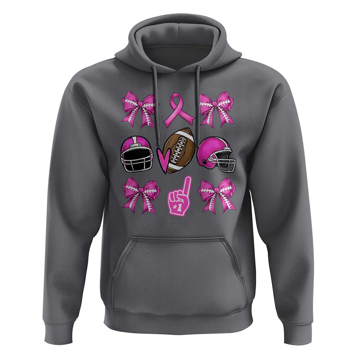 Football Breast Cancer Awareness Hoodie Football Coquette Bow Pink Ribbon Game Day