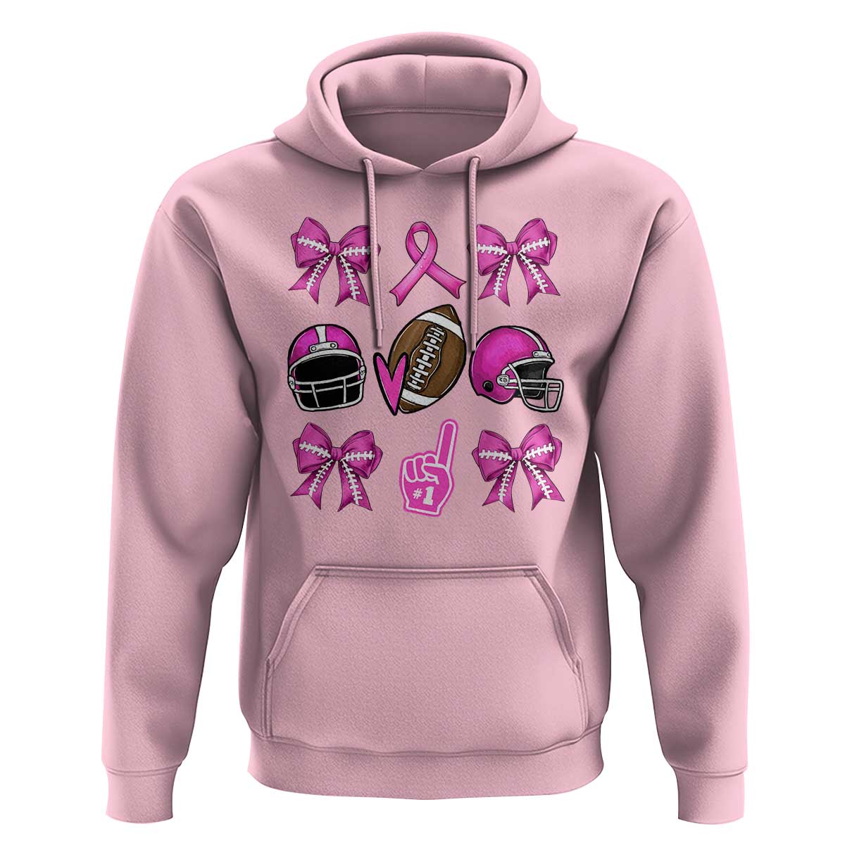 Football Breast Cancer Awareness Hoodie Football Coquette Bow Pink Ribbon Game Day