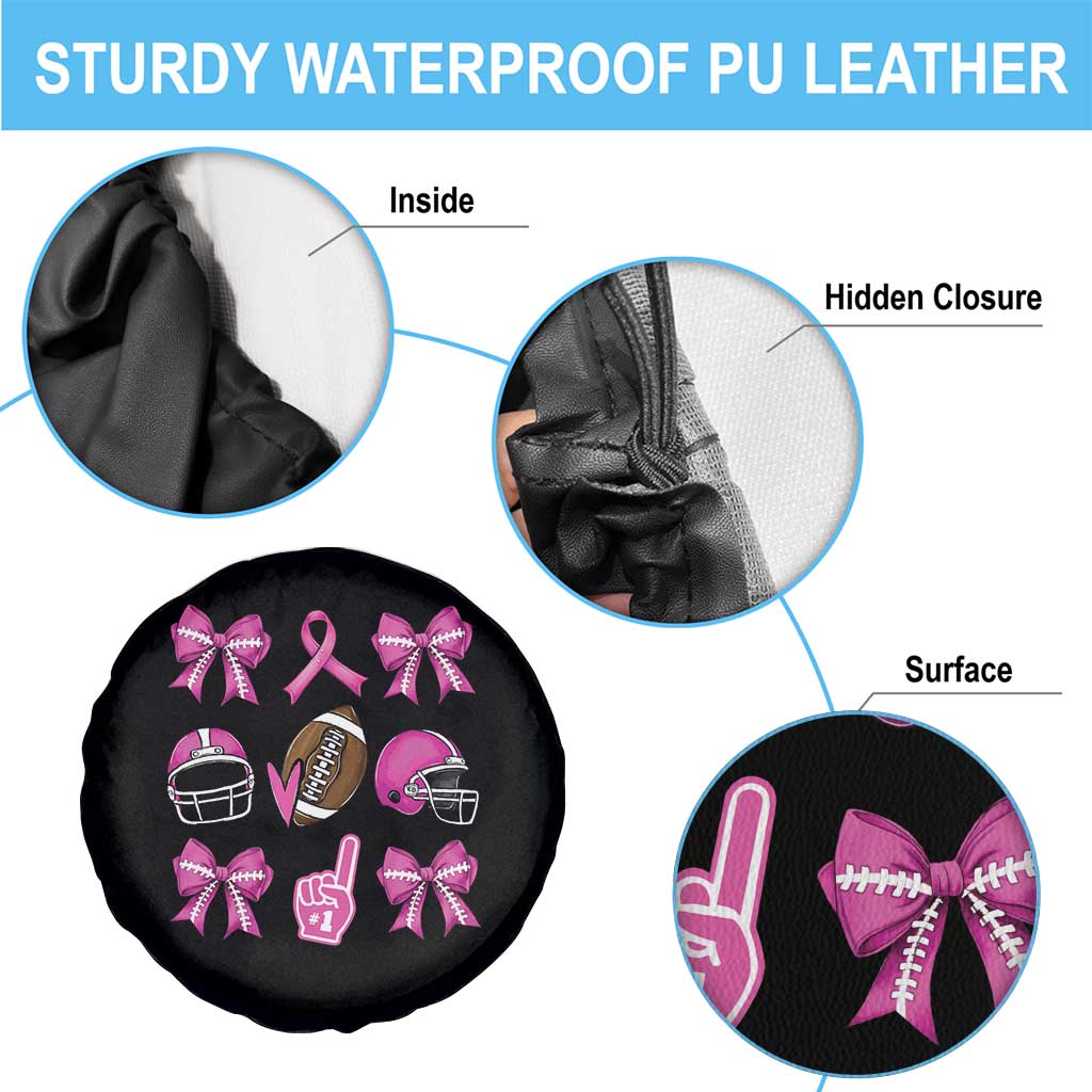 Football Breast Cancer Awareness Spare Tire Cover Football Coquette Bow Pink Ribbon Game Day