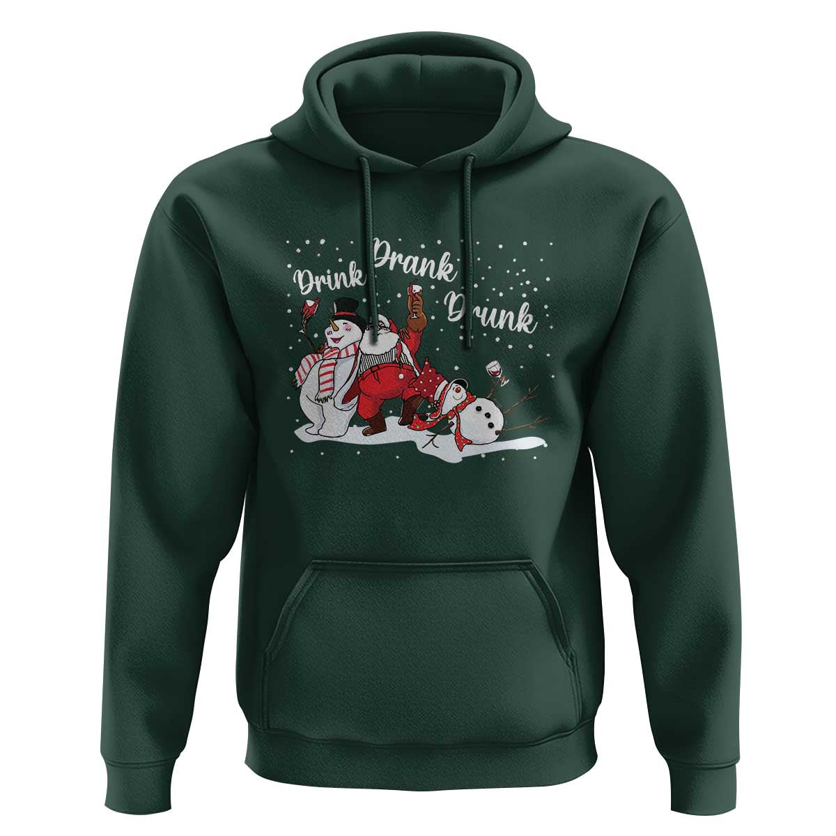 Funny Christmas Drinking Hoodie Xmas Party Drunk Santa Snowman Drinking Wine