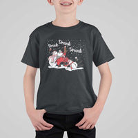 Funny Christmas Drinking T Shirt For Kid Xmas Party Drunk Santa Snowman Drinking Wine - Wonder Print Shop