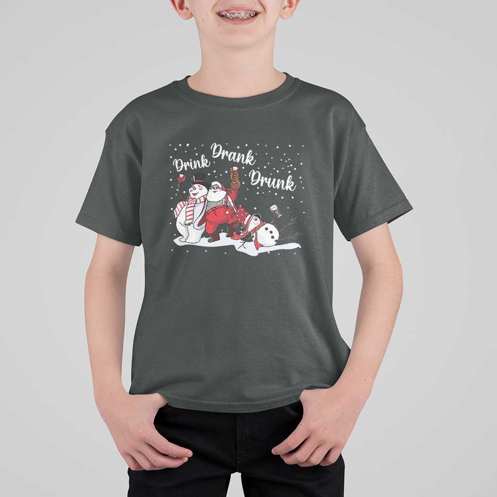 Funny Christmas Drinking T Shirt For Kid Xmas Party Drunk Santa Snowman Drinking Wine - Wonder Print Shop
