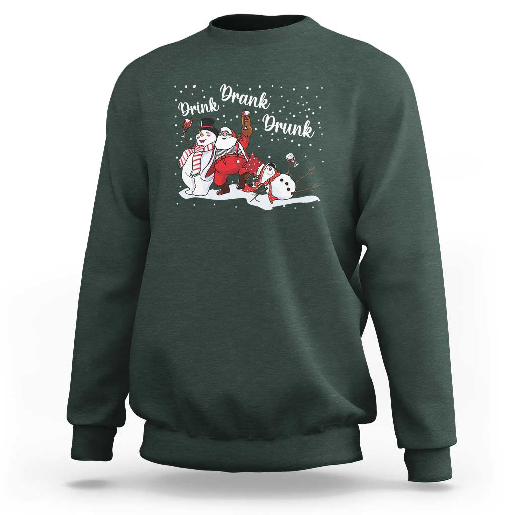 Funny Christmas Drinking Sweatshirt Xmas Party Drunk Santa Snowman Drinking Wine - Wonder Print Shop