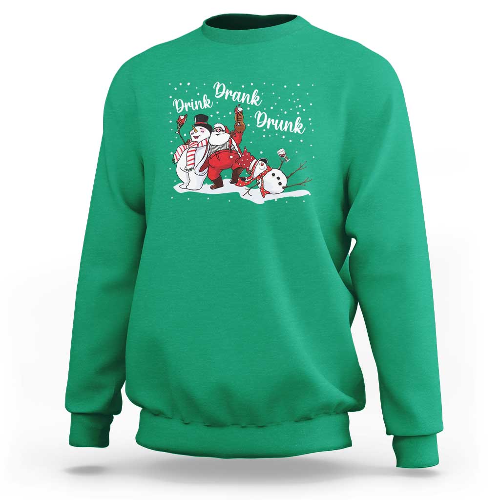 Funny Christmas Drinking Sweatshirt Xmas Party Drunk Santa Snowman Drinking Wine - Wonder Print Shop