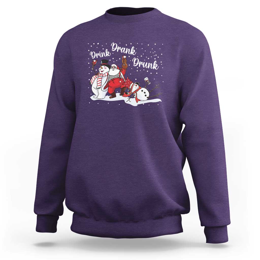 Funny Christmas Drinking Sweatshirt Xmas Party Drunk Santa Snowman Drinking Wine - Wonder Print Shop