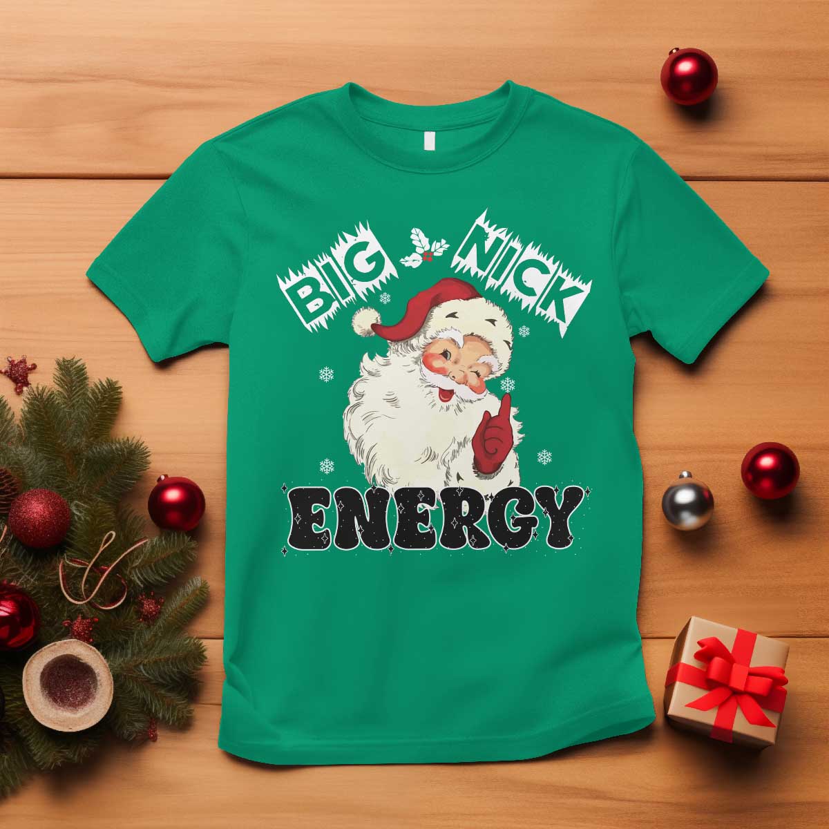 Christmas Santa T Shirt Big Nick Energy Vintage Holiday - Wonder Print Shop