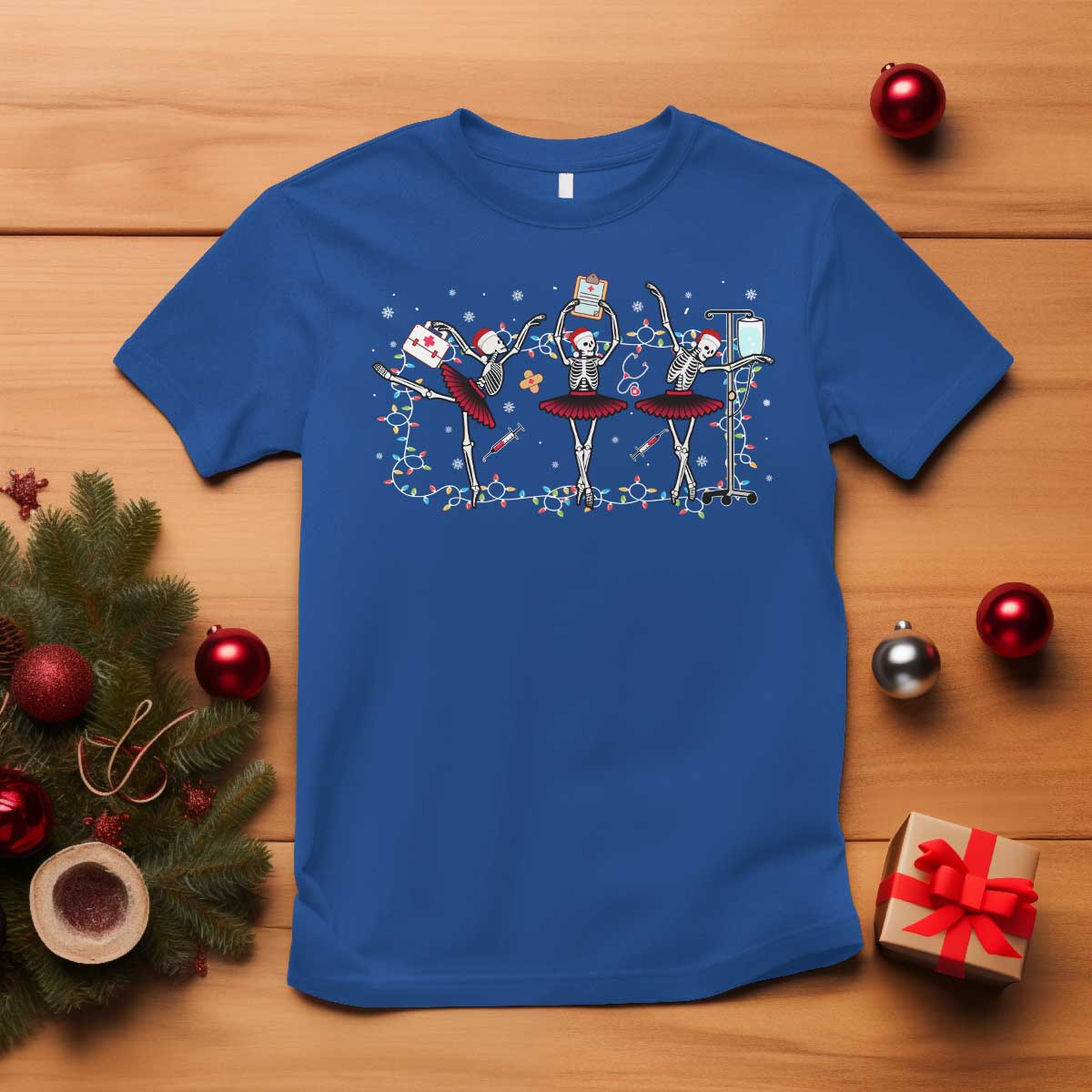Skeleton Nurse Christmas T Shirt Ballerinas Ballet Dance Xmas Lights - Wonder Print Shop