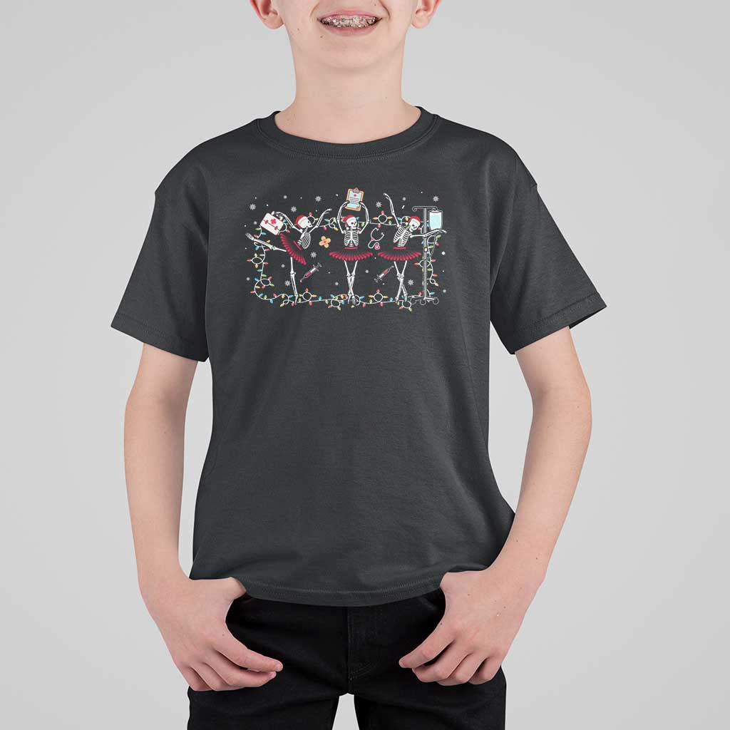 Skeleton Nurse Christmas T Shirt For Kid Ballerinas Ballet Dance Xmas Lights - Wonder Print Shop