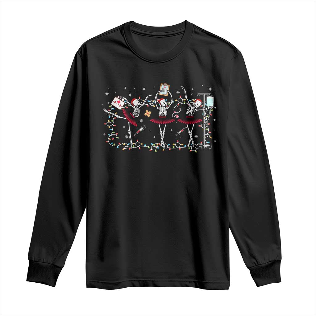 Skeleton Nurse Christmas Long Sleeve Shirt Ballerinas Ballet Dance Xmas Lights