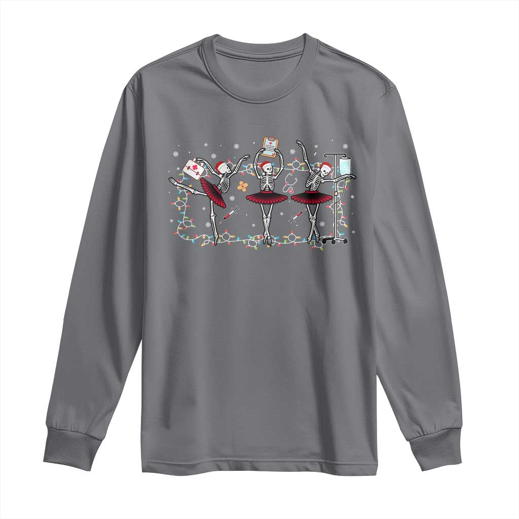 Skeleton Nurse Christmas Long Sleeve Shirt Ballerinas Ballet Dance Xmas Lights