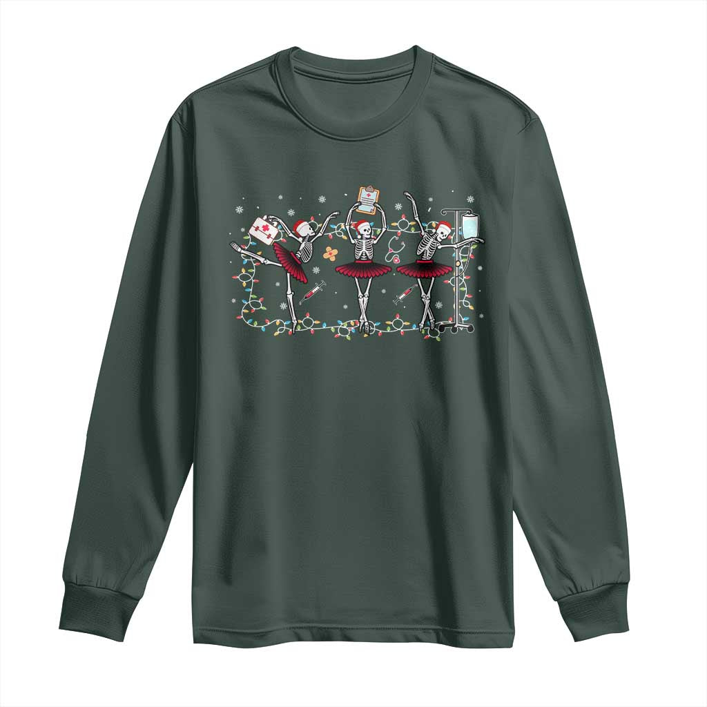 Skeleton Nurse Christmas Long Sleeve Shirt Ballerinas Ballet Dance Xmas Lights