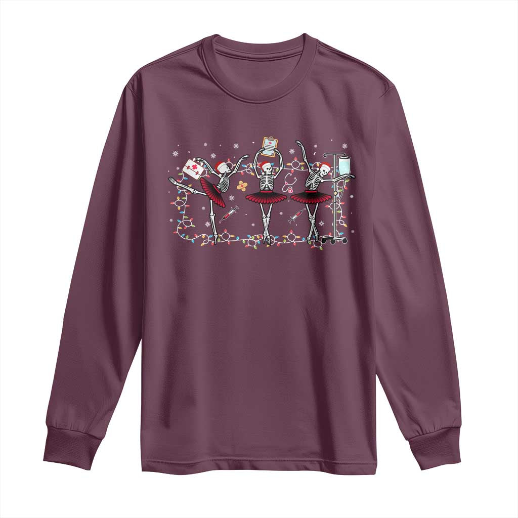 Skeleton Nurse Christmas Long Sleeve Shirt Ballerinas Ballet Dance Xmas Lights