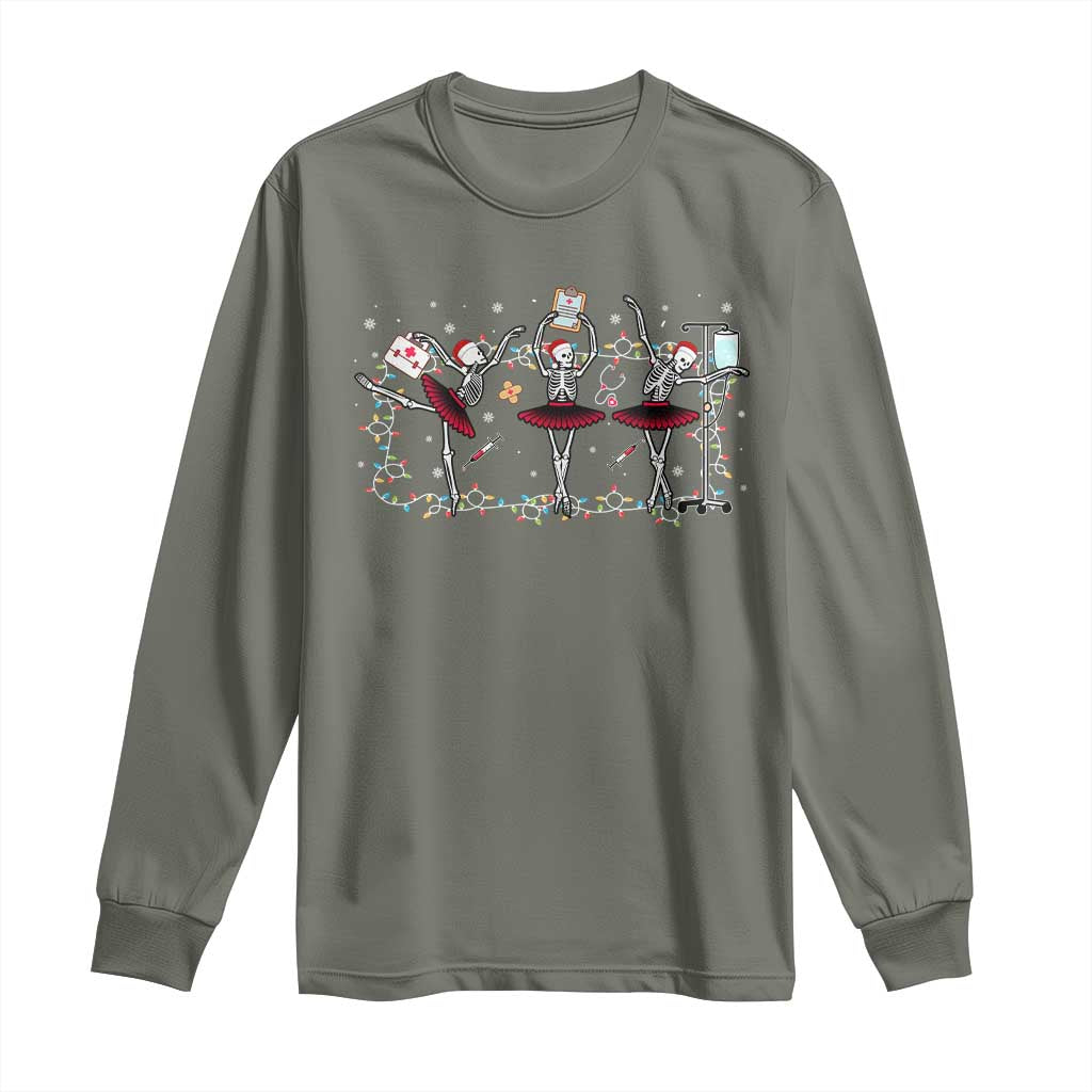 Skeleton Nurse Christmas Long Sleeve Shirt Ballerinas Ballet Dance Xmas Lights