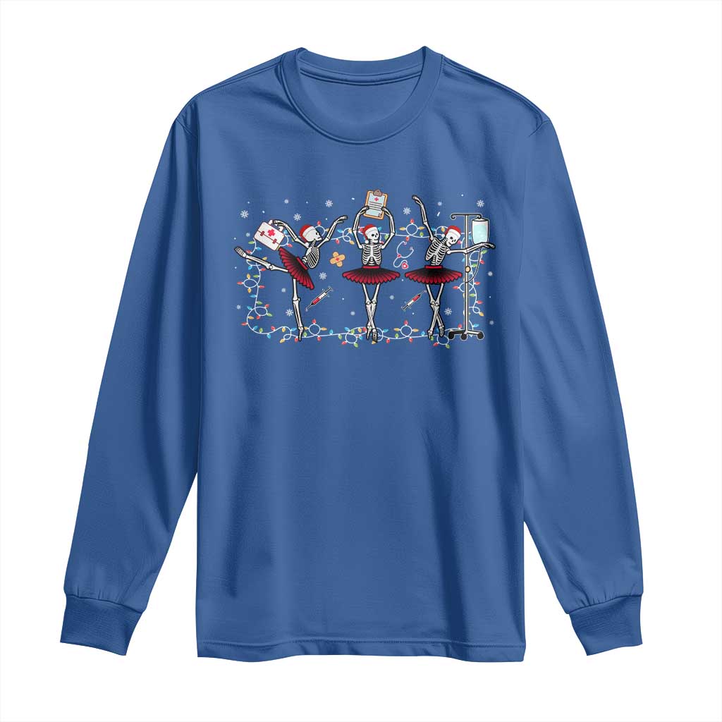 Skeleton Nurse Christmas Long Sleeve Shirt Ballerinas Ballet Dance Xmas Lights