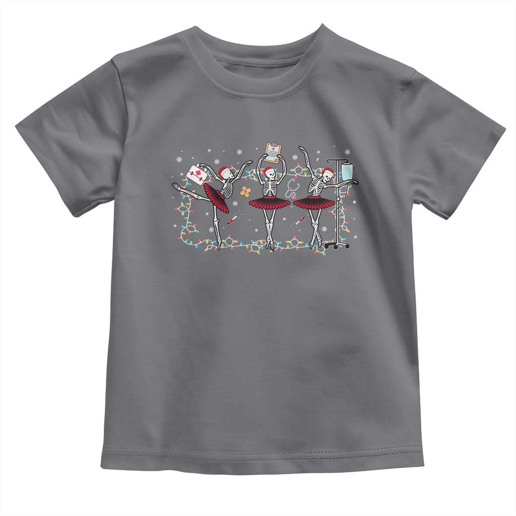 Skeleton Nurse Christmas Toddler T Shirt Ballerinas Ballet Dance Xmas Lights