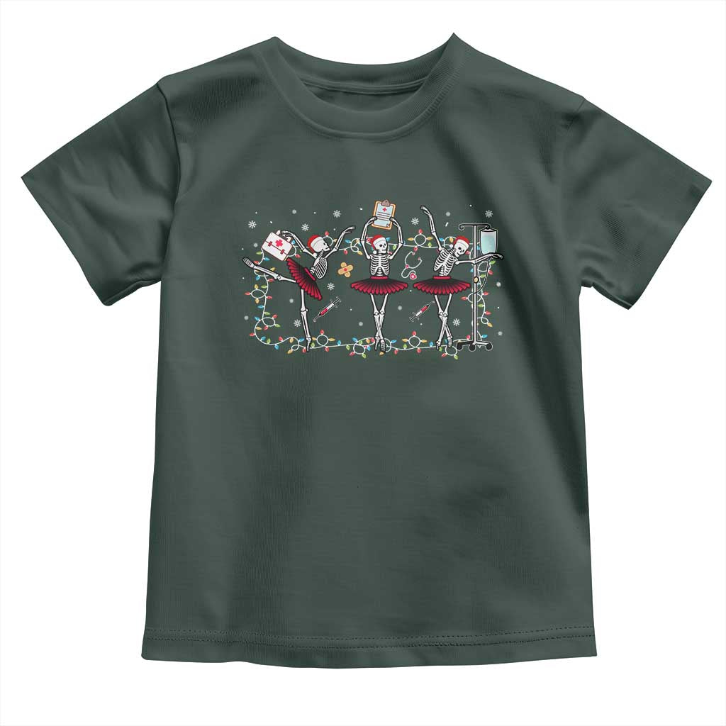 Skeleton Nurse Christmas Toddler T Shirt Ballerinas Ballet Dance Xmas Lights