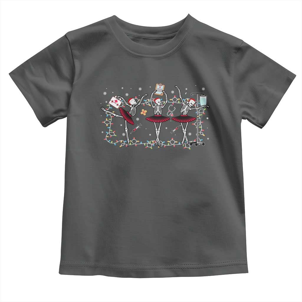 Skeleton Nurse Christmas Toddler T Shirt Ballerinas Ballet Dance Xmas Lights