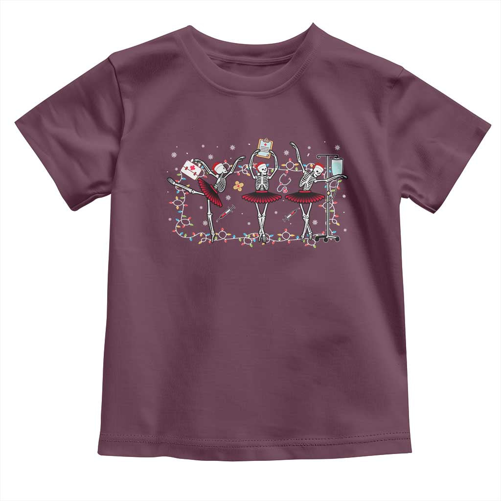 Skeleton Nurse Christmas Toddler T Shirt Ballerinas Ballet Dance Xmas Lights