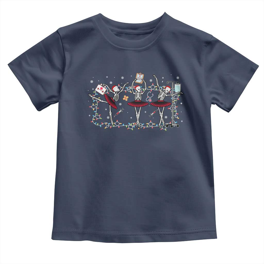 Skeleton Nurse Christmas Toddler T Shirt Ballerinas Ballet Dance Xmas Lights