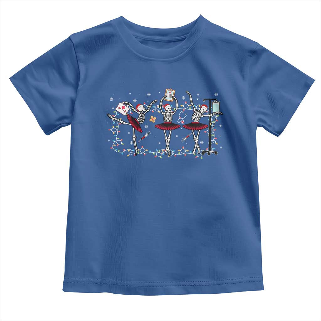 Skeleton Nurse Christmas Toddler T Shirt Ballerinas Ballet Dance Xmas Lights