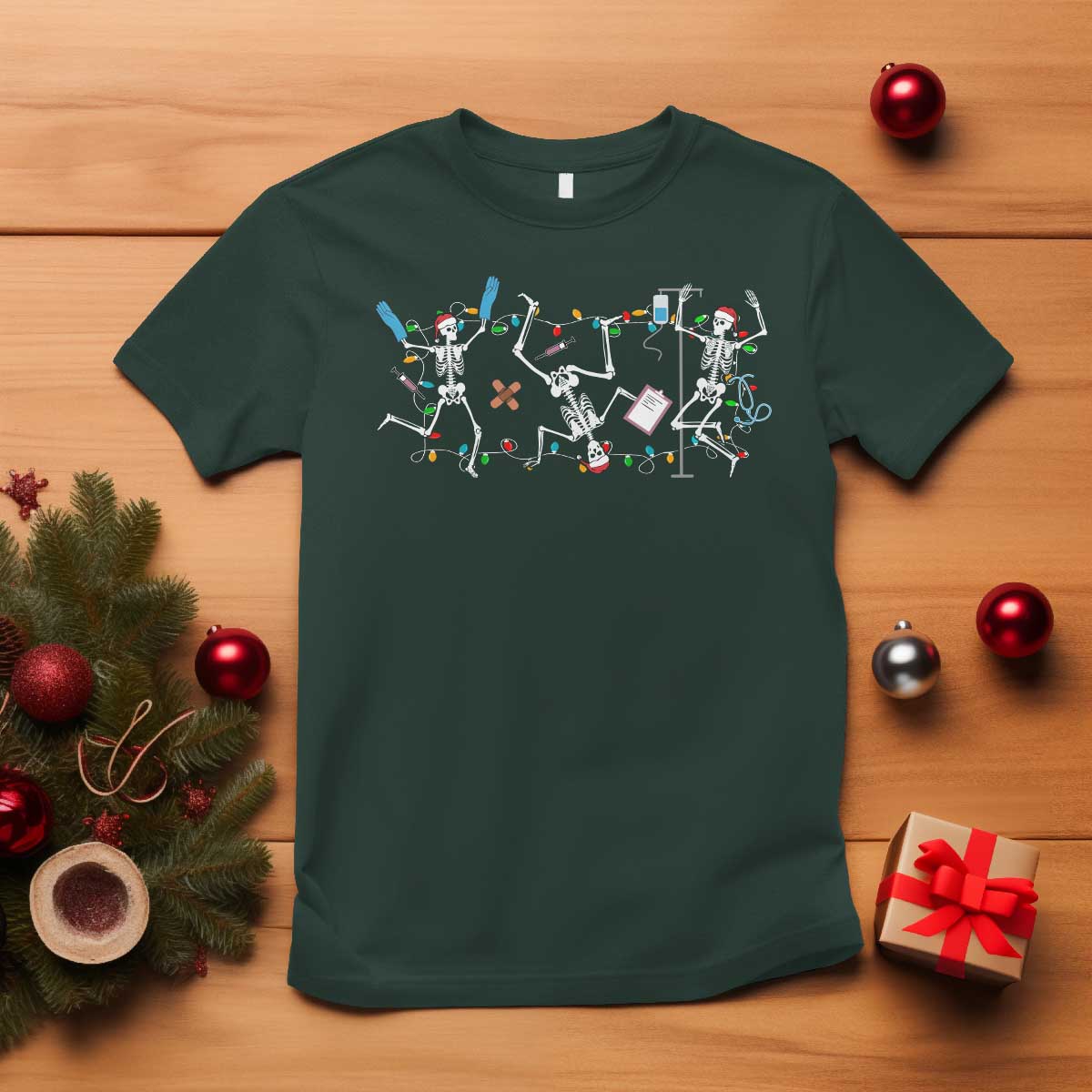 Skeleton Nurse Christmas T Shirt Funny Hip Hop Dancing Registered Nurse Xmas Lights - Wonder Print Shop