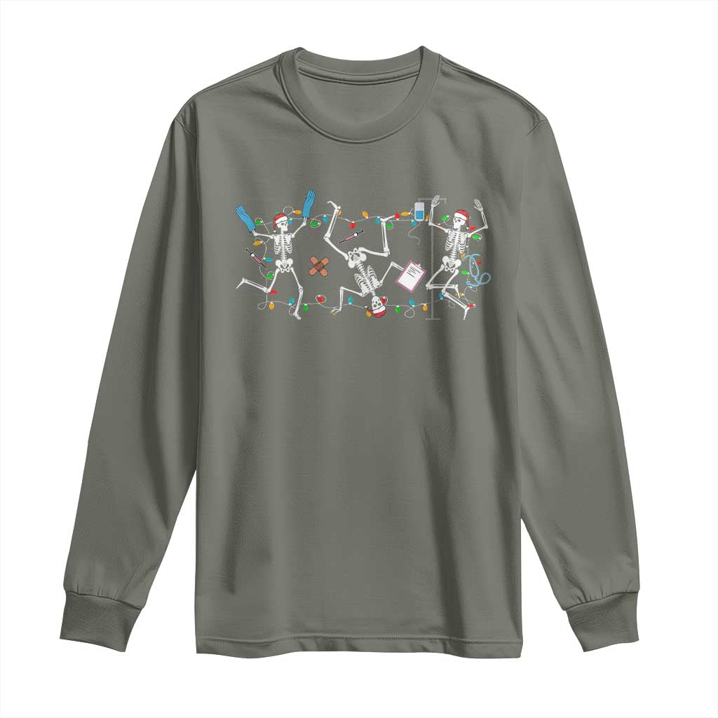 Skeleton Nurse Christmas Long Sleeve Shirt Funny Hip Hop Dancing Registered Nurse Xmas Lights