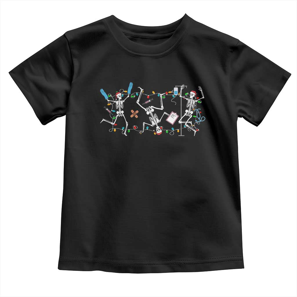 Skeleton Nurse Christmas Toddler T Shirt Funny Hip Hop Dancing Registered Nurse Xmas Lights