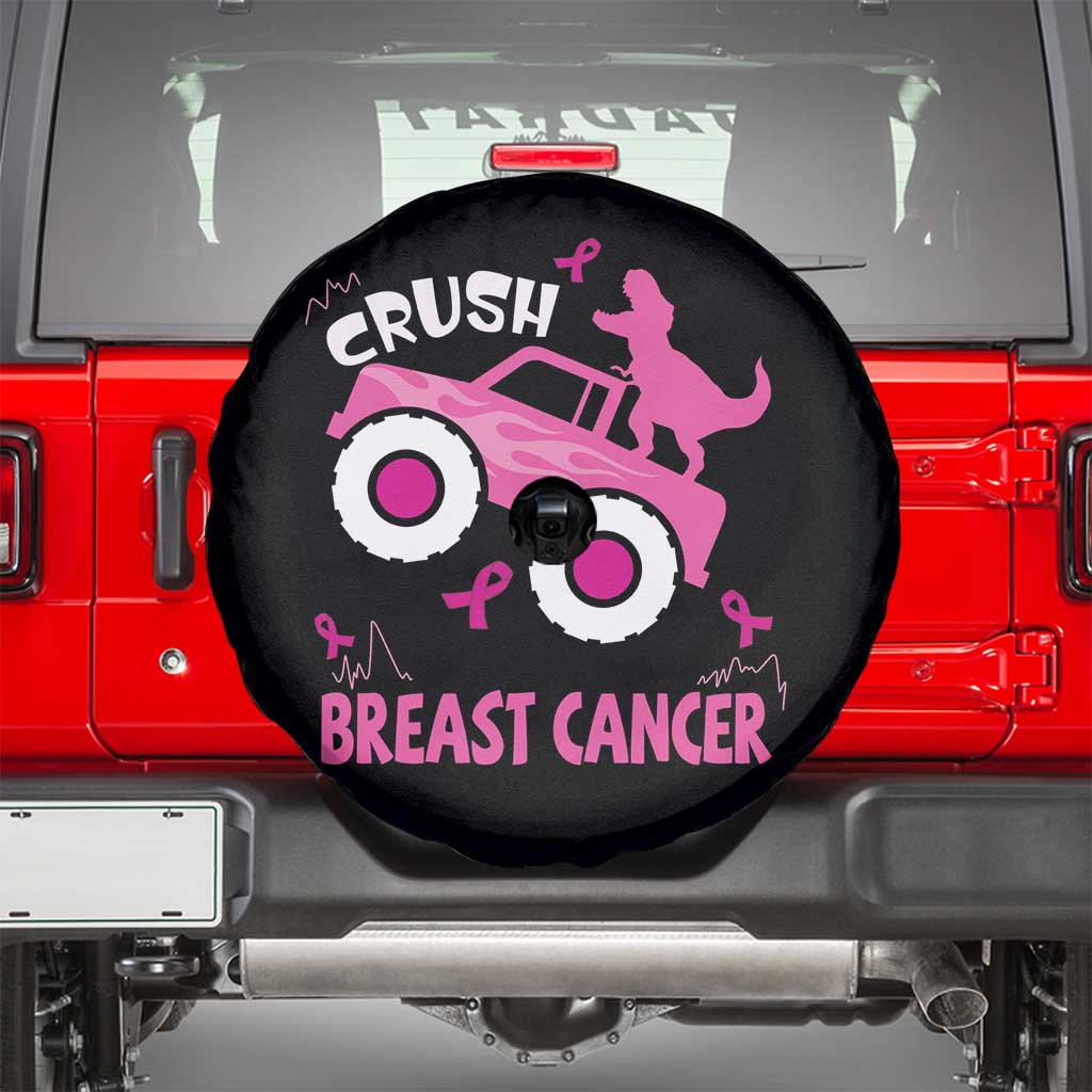 Crush Breast Cancer Awareness Spare Tire Cover Pink Ribbon Monster Truck Dinosaur