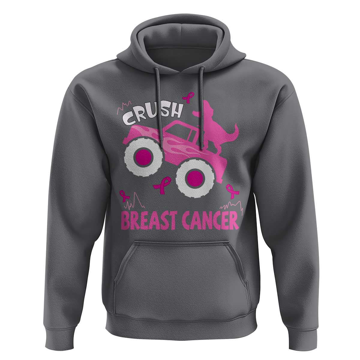 Crush Breast Cancer Awareness Hoodie Pink Ribbon Monster Truck Dinosaur
