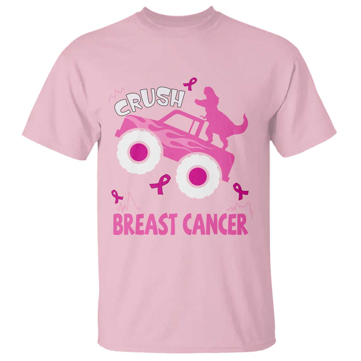 Crush Breast Cancer Awareness T Shirt Pink Ribbon Monster Truck Dinosaur - Wonder Print Shop