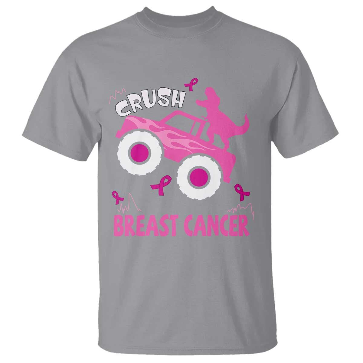 Crush Breast Cancer Awareness T Shirt Pink Ribbon Monster Truck Dinosaur - Wonder Print Shop