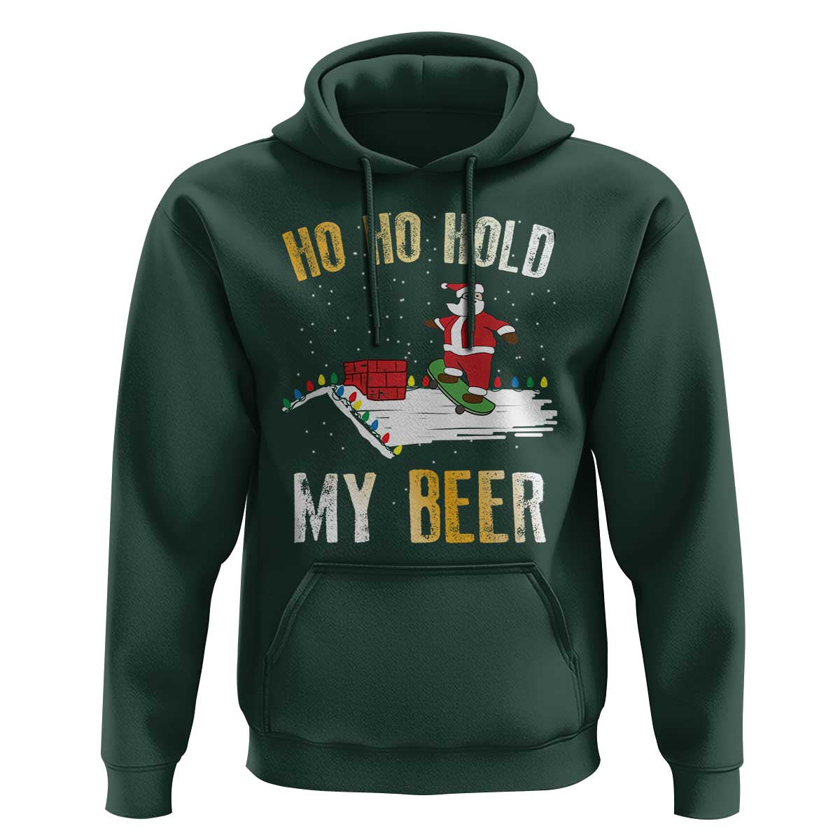 Christmas Beer Hoodie Funny Santa Ho Ho Hold My Beer Skateboard Roof