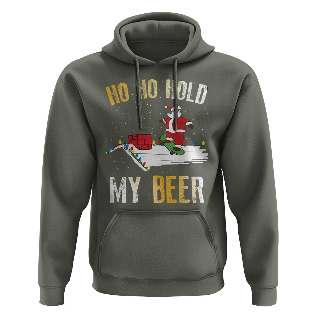 Christmas Beer Hoodie Funny Santa Ho Ho Hold My Beer Skateboard Roof