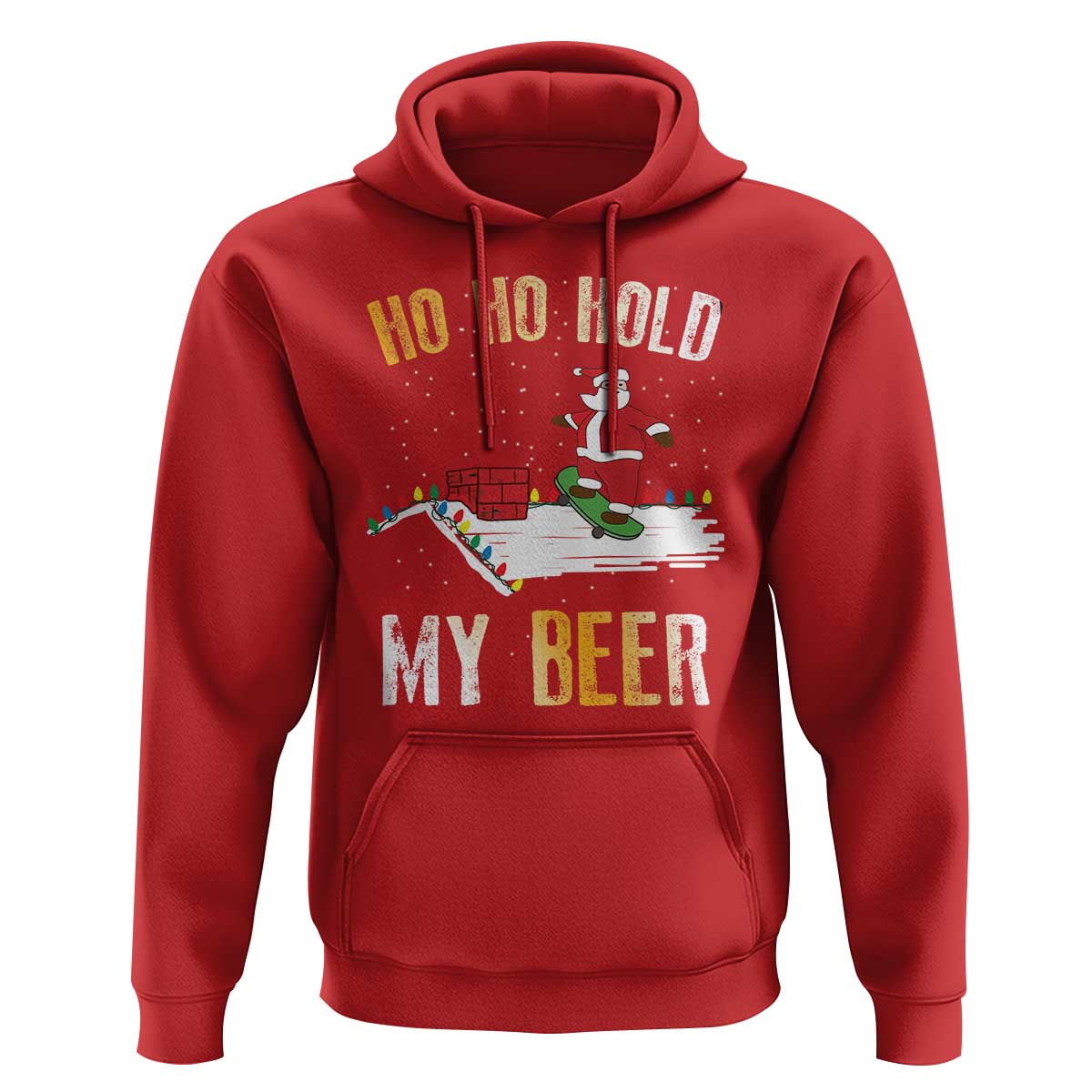 Christmas Beer Hoodie Funny Santa Ho Ho Hold My Beer Skateboard Roof