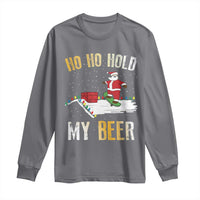 Christmas Beer Long Sleeve Shirt Funny Santa Ho Ho Hold My Beer Skateboard Roof