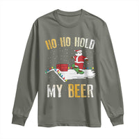 Christmas Beer Long Sleeve Shirt Funny Santa Ho Ho Hold My Beer Skateboard Roof