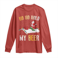 Christmas Beer Long Sleeve Shirt Funny Santa Ho Ho Hold My Beer Skateboard Roof